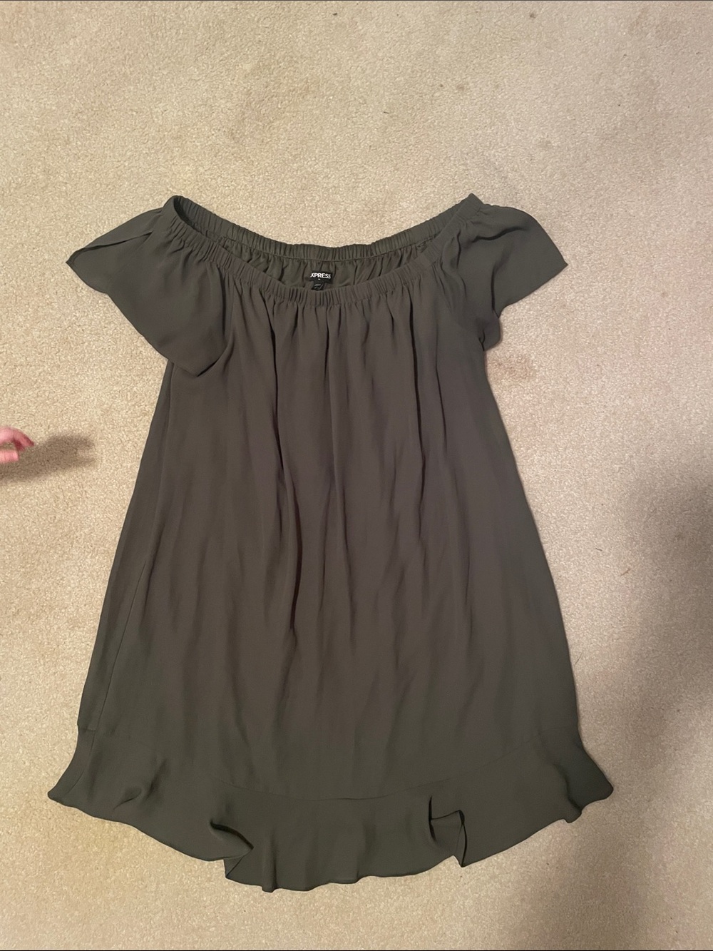 Express Olive Green Off-Shoulder Mini Dress